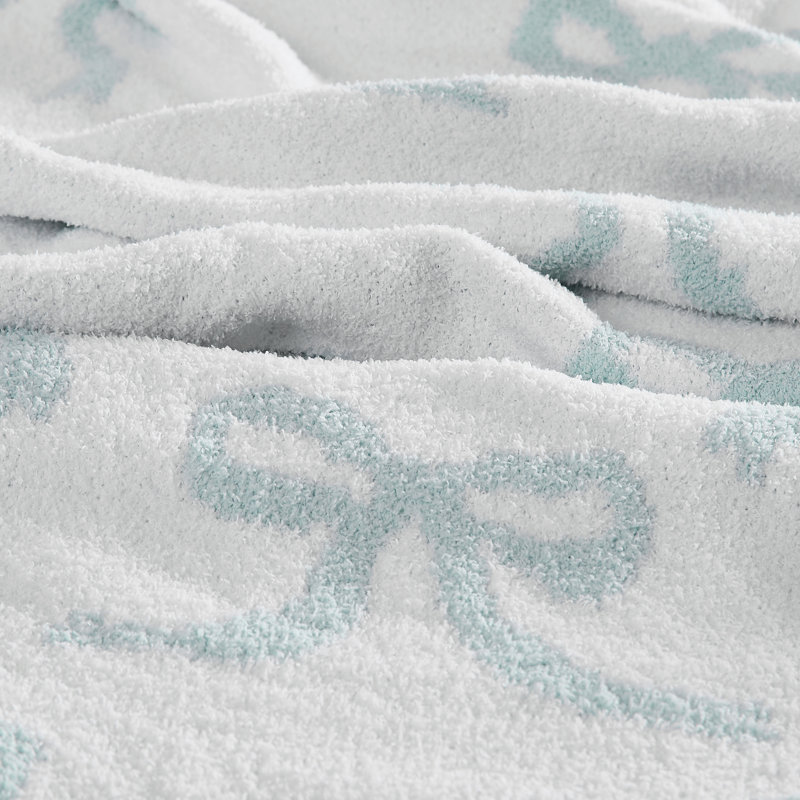Truly Soft Cozy Bows Reversible Throw, White/Blue