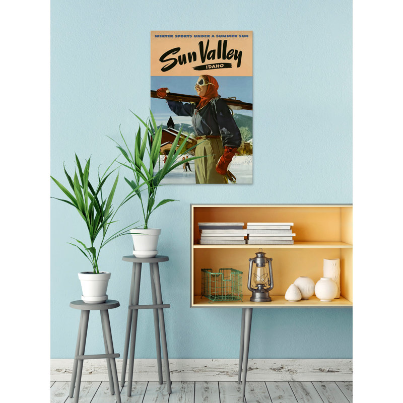 « sun valley idaho », affiche rétro sur toile tendue, H 18 po x l 12 po