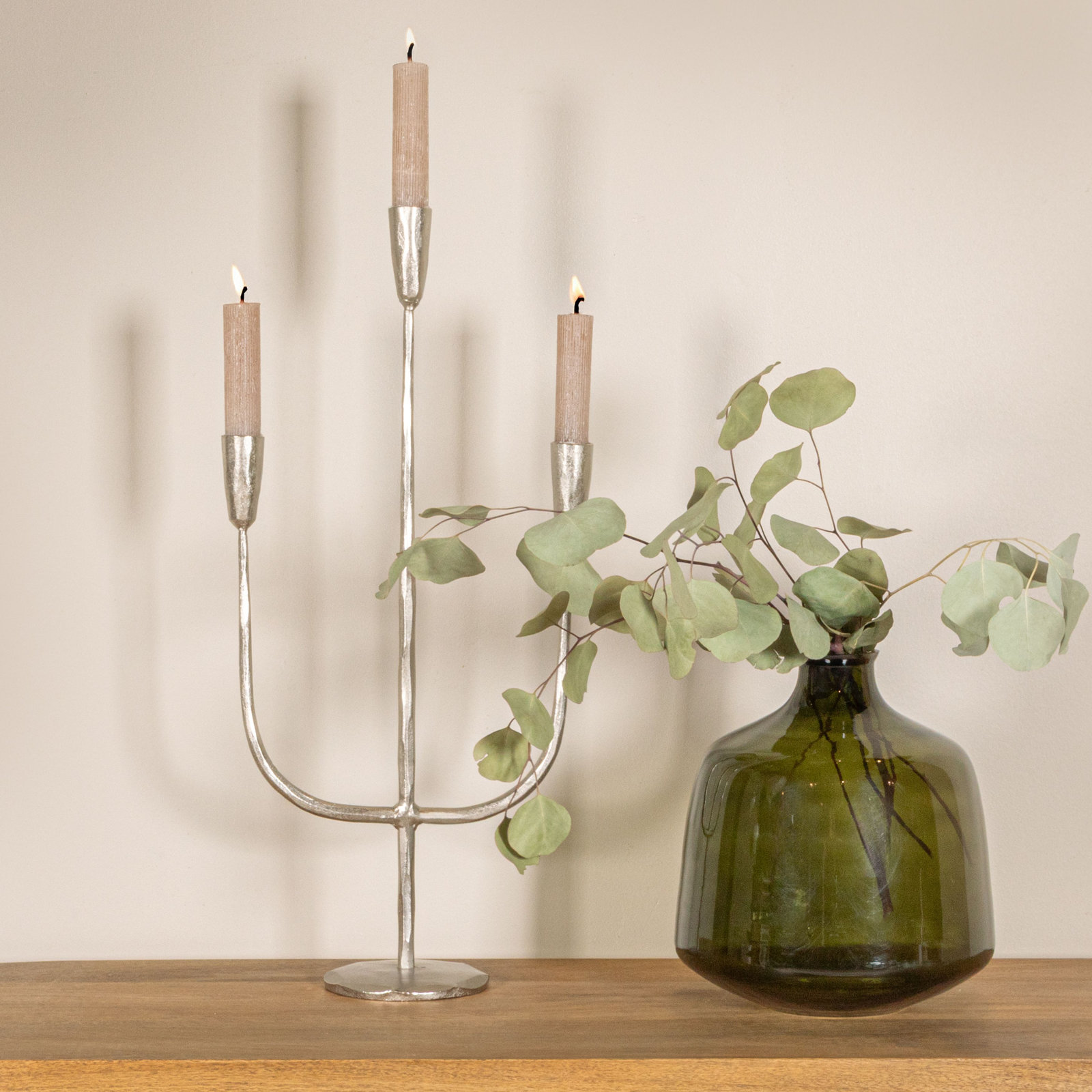 Hand-Forged Metal Candelabra, Silver