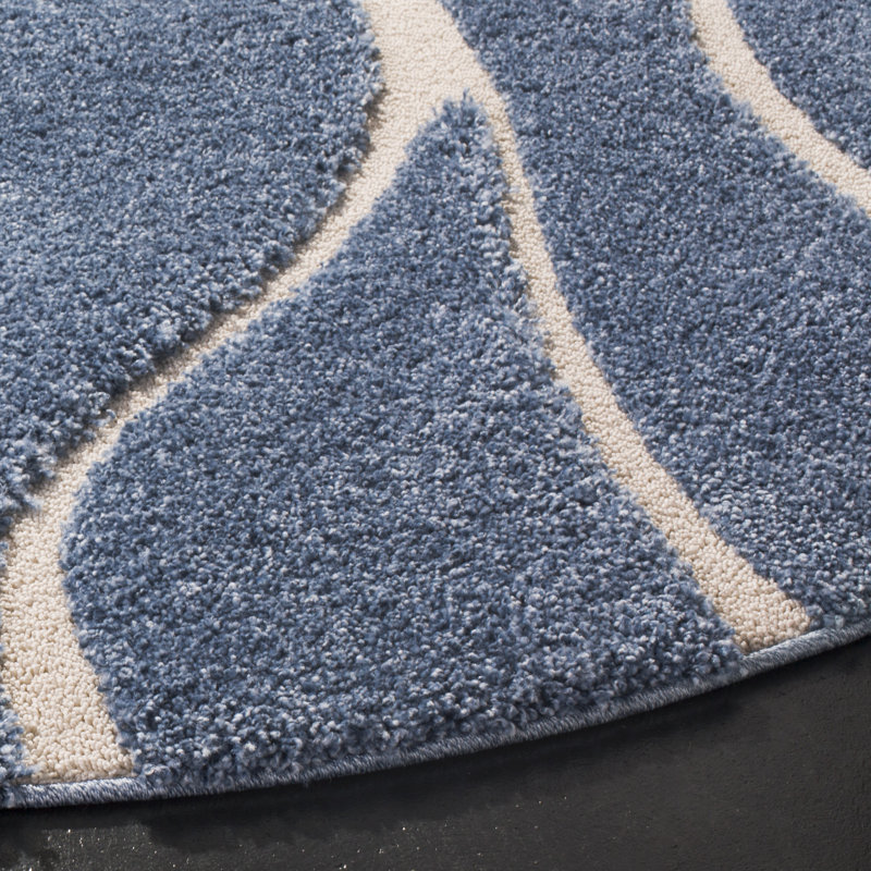 Ashal Abstract Shag Light Blue/Cream Area Rug, Round 8'