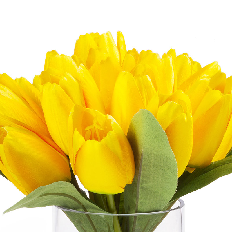 Arrangement floral 18 tulipes en soie dans un vase, Jaune