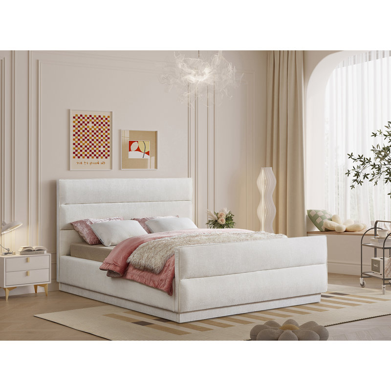 Lit tapissier standard capitonné Paxton, Queen, Tissu chenille crème
