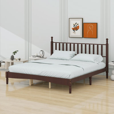 Lit plateforme en bois avec tête de lit en forme de gourde, lit plateforme de style rétro avec support à lattes en bois