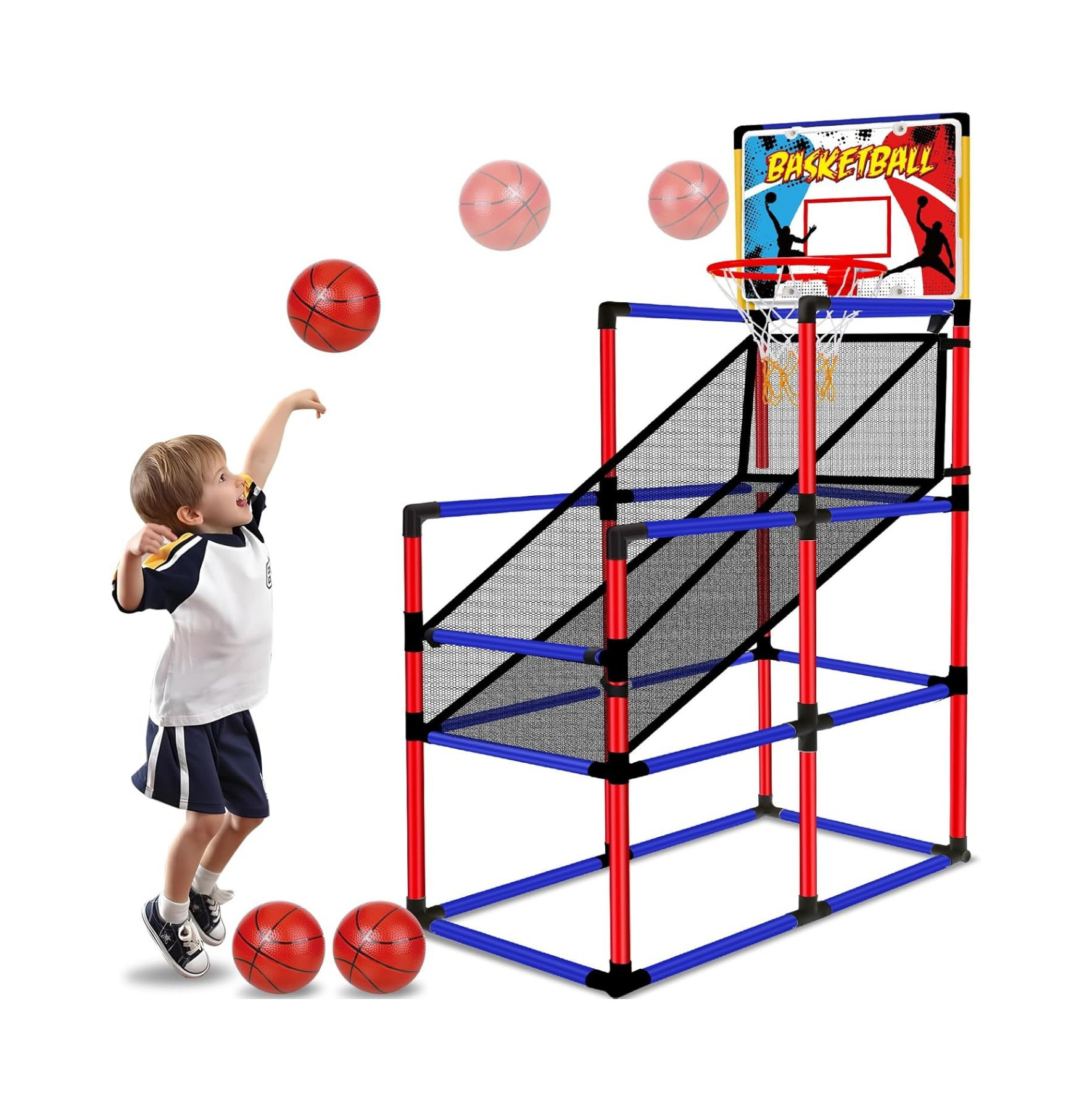 Pnellth Set Basketball Hoop Kit With Ball Pump Adjustable Punch-Free
