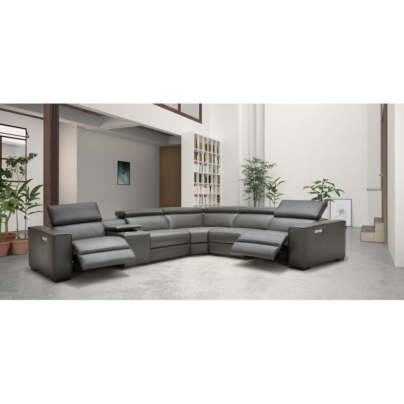 Graddy Upholstered Power Reclining Sectional Reversible, Dark Gray Genuine Leather