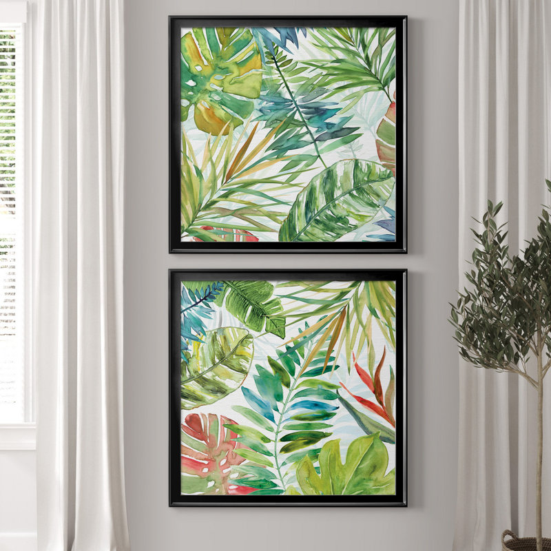 " Tropical Sketchbook I " 2 - Pieces, Picture Framed Canvas, 17.5" H x 35" W, Black
