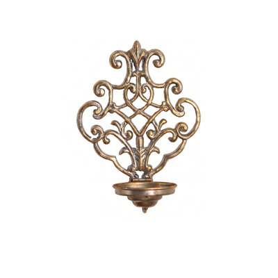 Applique murale Vintage Scroll, porte-bougie en filigrane de métal doré antique pour le salon, le vestibule et l'escalier