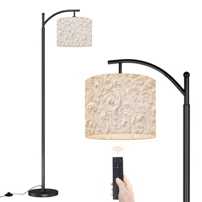 Lampe sur pied à arc avec abat-jour réglable Élégante lampe sur pied damassée à motif floral blanc et beige doux