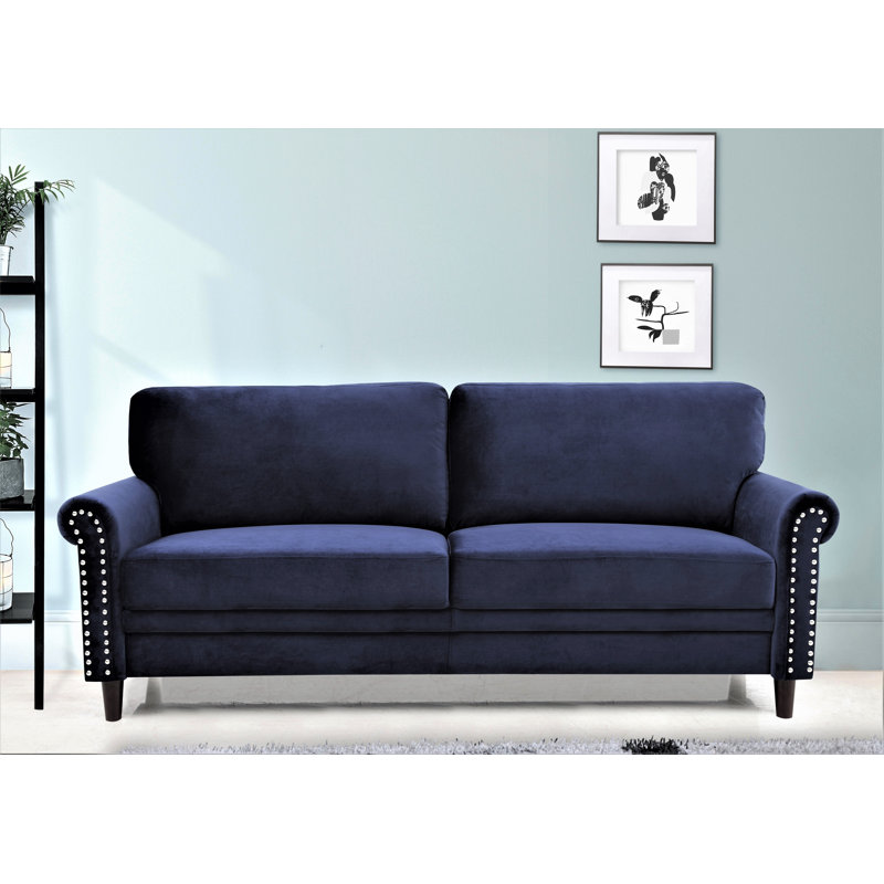 79.5" Velvet Rolled Arm Sofa, Deep Blue Velvet