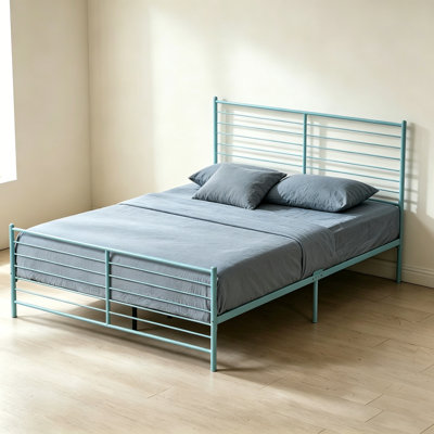 Modern Horizontal Slat Metal Bed Frame with Headboard and Footboard