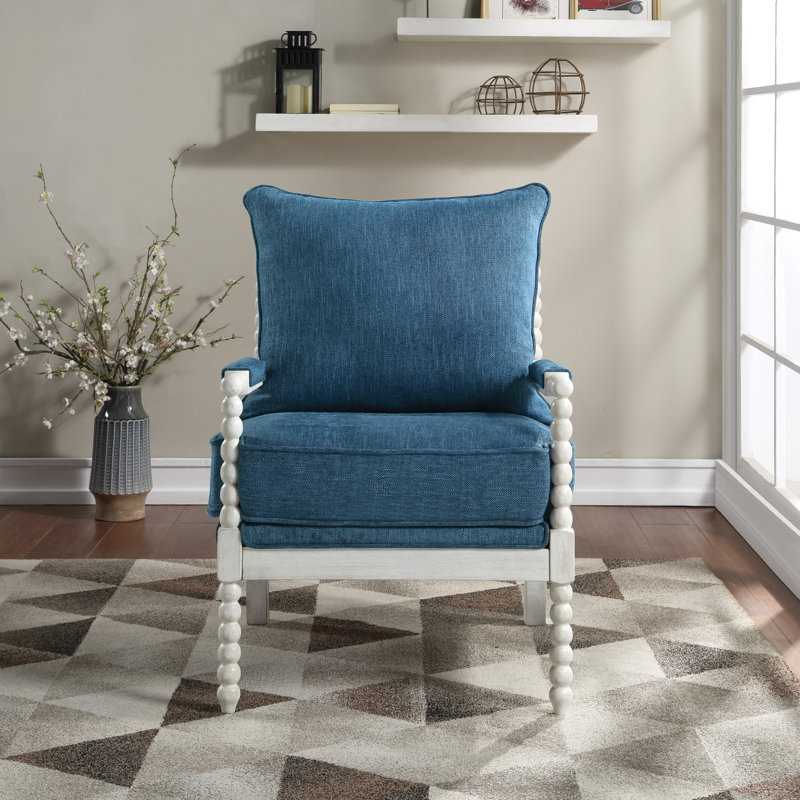 Fletcher 26.75" Wide Armchair, Navy 100% Polyester, Antique White