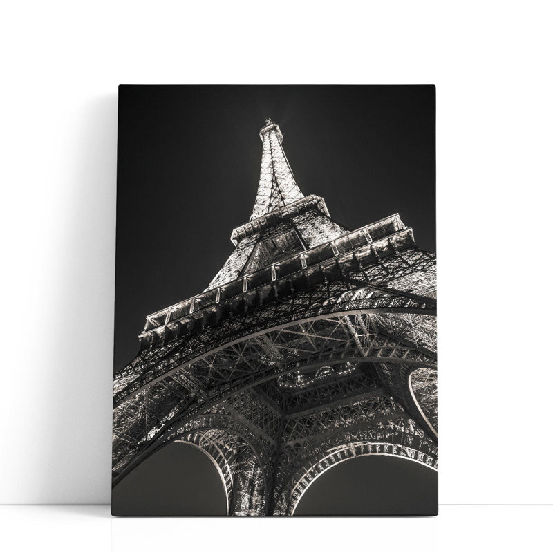 «Eiffel Tower At Night, Paris Black and White», reproduction d'art sur toile, H 16 po x l 12 po