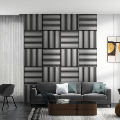 Gray 24" X 3D Faux Wood Wall Panels - Sound Absorbing For A Charming Bathroom Interior