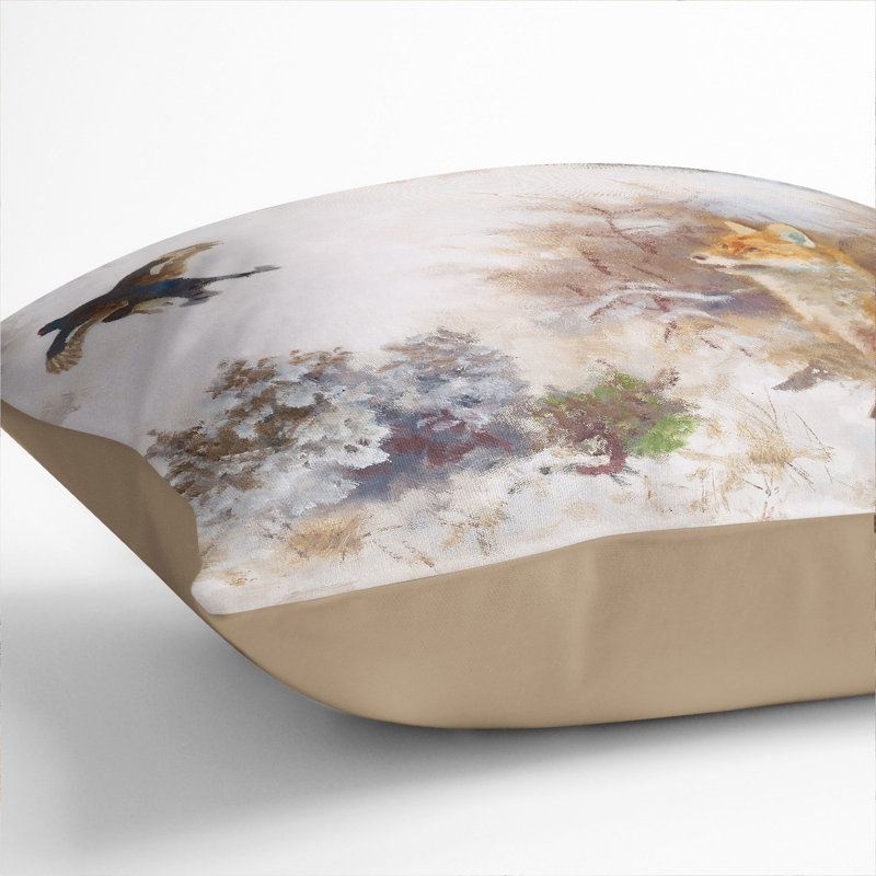 Fox and Black Grouse Scatter Cushion, Stone, 55cm H x 55cm W x 20cm D