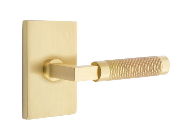Emtek Select Privacy Leverset w/ Modern Rectangle Rosette, L-Square Stem & Knurled, Right