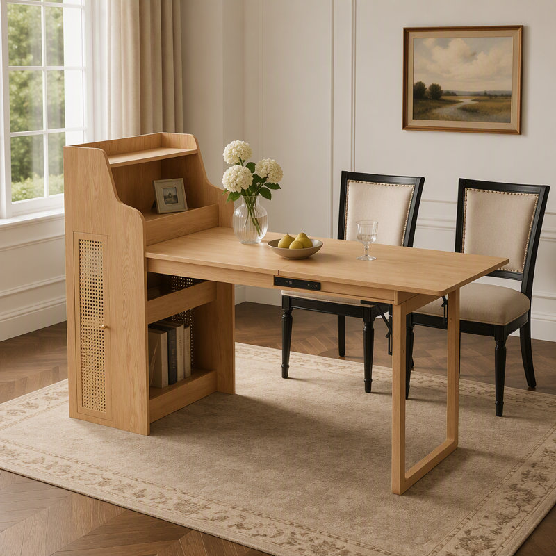 Ensemble de table et de chaises de salle à manger escamotables en rotin avec chargement USB, gain de place et multifonctionnel pour les cuisines modernes