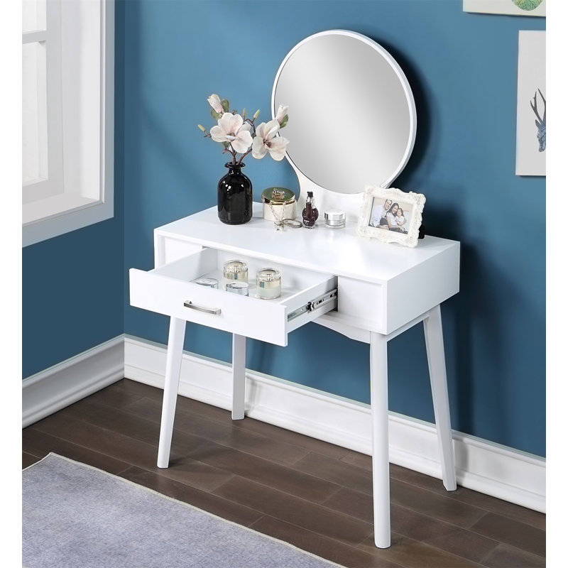 Bureau de coiffeuse en bois avec tabouret, White