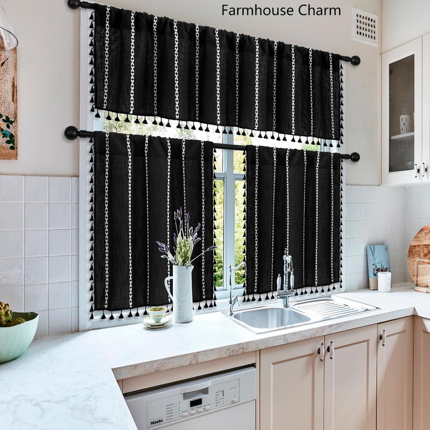 Tobran Kitchen Valances for Windows, Boho Farmhouse Valance Curtains ...