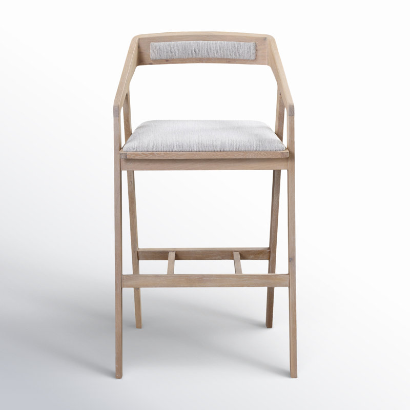 Padma 26" Bar Stool, Light Gray Faux Leather/Natural Frame, Counter Stool (25.9” Seat Height)