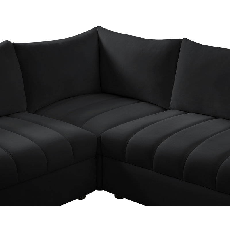 Ensoll Velvet U-Shaped Sectional Reversible, Black Velvet