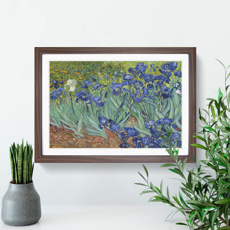 Irises by Vincent Van Gogh - Picture Frame Painting on MDF, 48cm H x 65cm W x 2cm D, Walnut