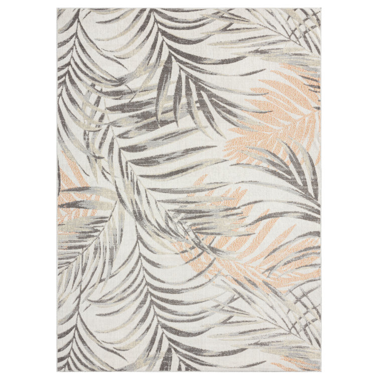 Tapis intérieur / extérieur en polypropylène tissé à la machine abstrait ivoire / rouille