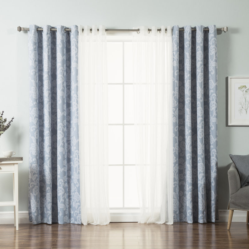 Paire de rideaux semi-transparents avec œillets Ghia, Bleu pâle