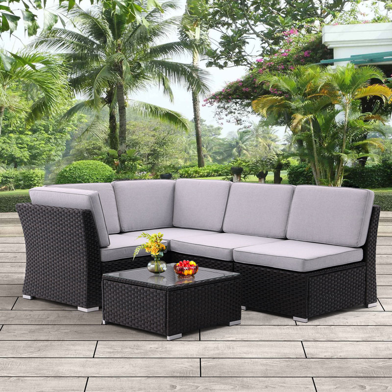 Ensemble de conversation d'extérieur 4 personnes avec coussins Branchon, Gris
