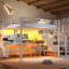 Grand lit mezzanine 3 tiroirs en métal avec bureau intégré, DEL et USB-131199687
