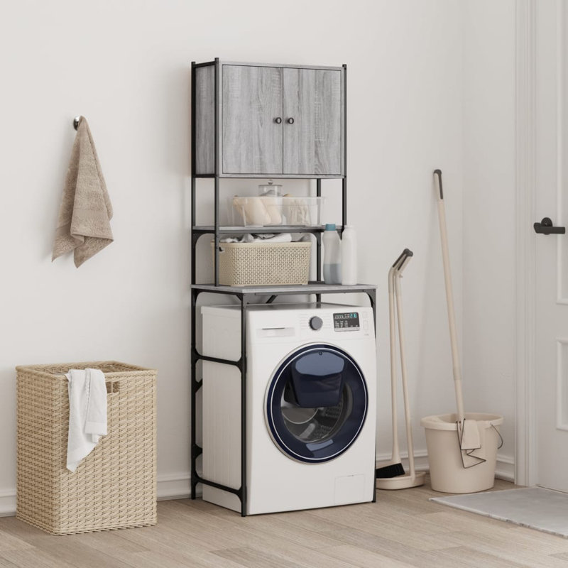 Engineered Wood, Metal Bathroom Cabinet, Grey Sonoma