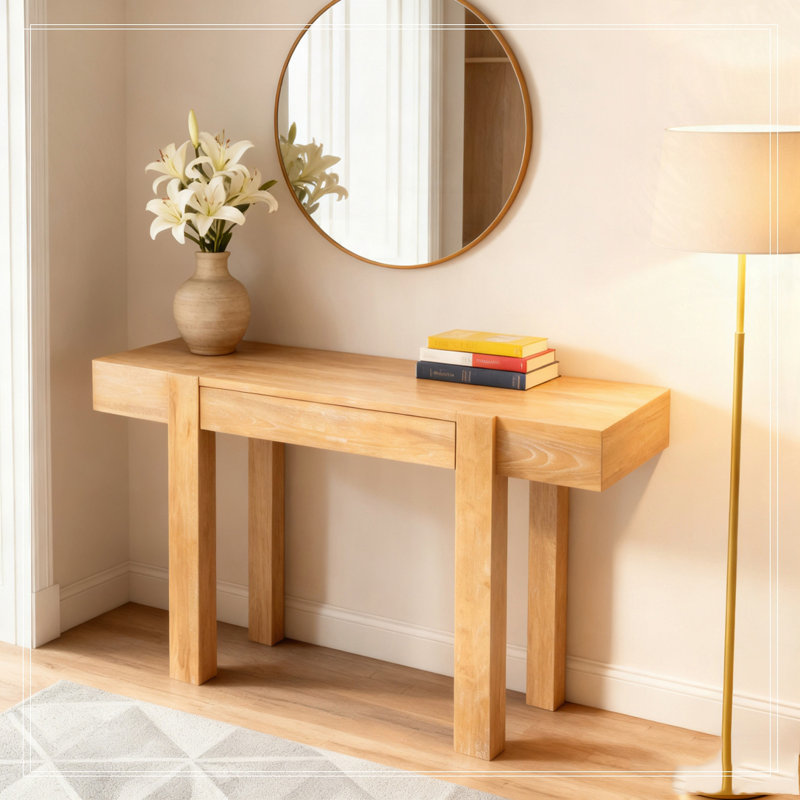 Console Table with Hidden Drawer, Side Power Outlet