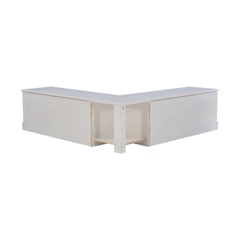 Banc de coin rembourré avec rangement caché Selby, Blanc, Beige
