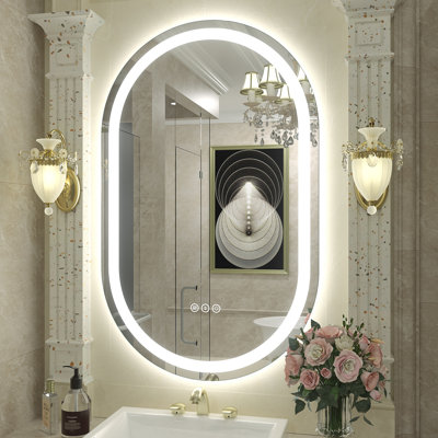 Miroir de salle de bain ovale en verre trempé anti-buée certifié UL - Basics by Wayfair ™