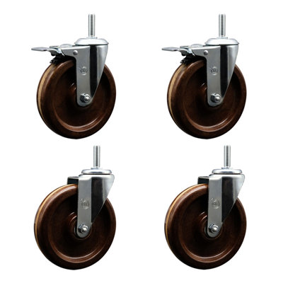6 Inch High Temp Phenolic 5/8 Inch Stem Caster Set 2 Total Lock Brakes