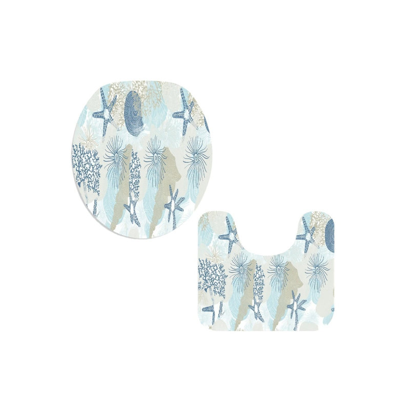 Tapis pour salle de bain Starfish, Blue/White Starfish Shell Motif