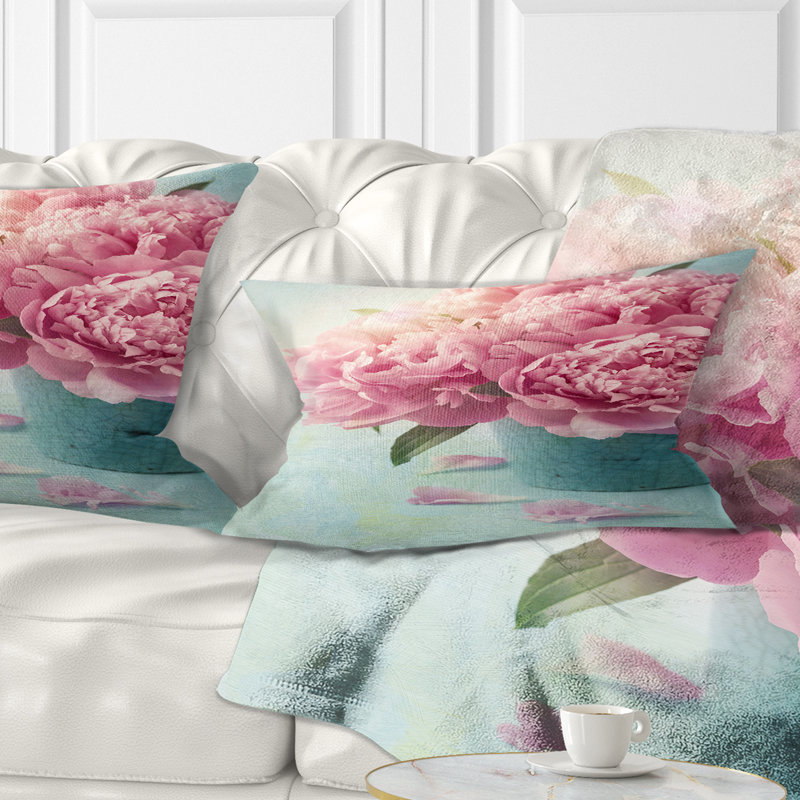 Oreiller floral pivoines dans un vase, 12 po x 20 po, Coussin lombaire