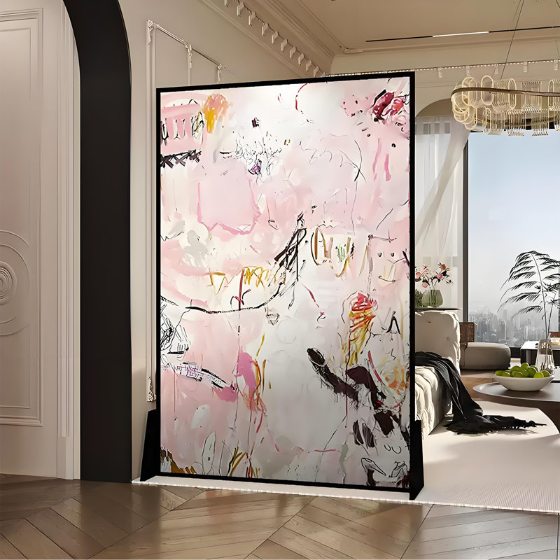 Pink Abstract Panel Screen, 70.87" H x 39.37" W x 1.57" D
