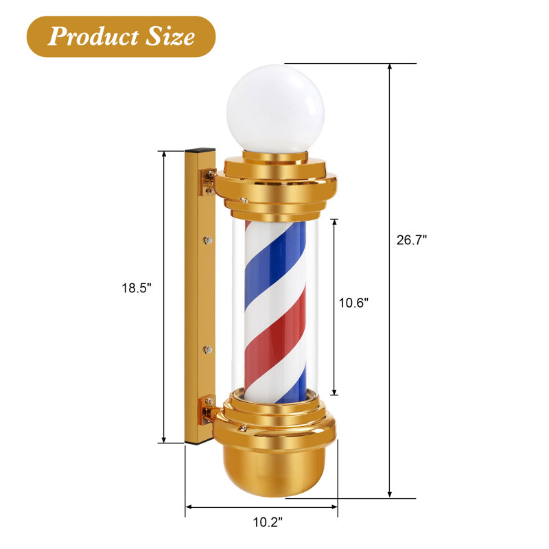 Classic LED Light Barber Pole with Rotating Strip, Gold/Blue