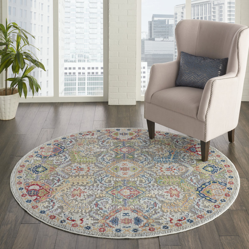Hitton Blue/Red/Yellow Rug, Round 183 x 183cm