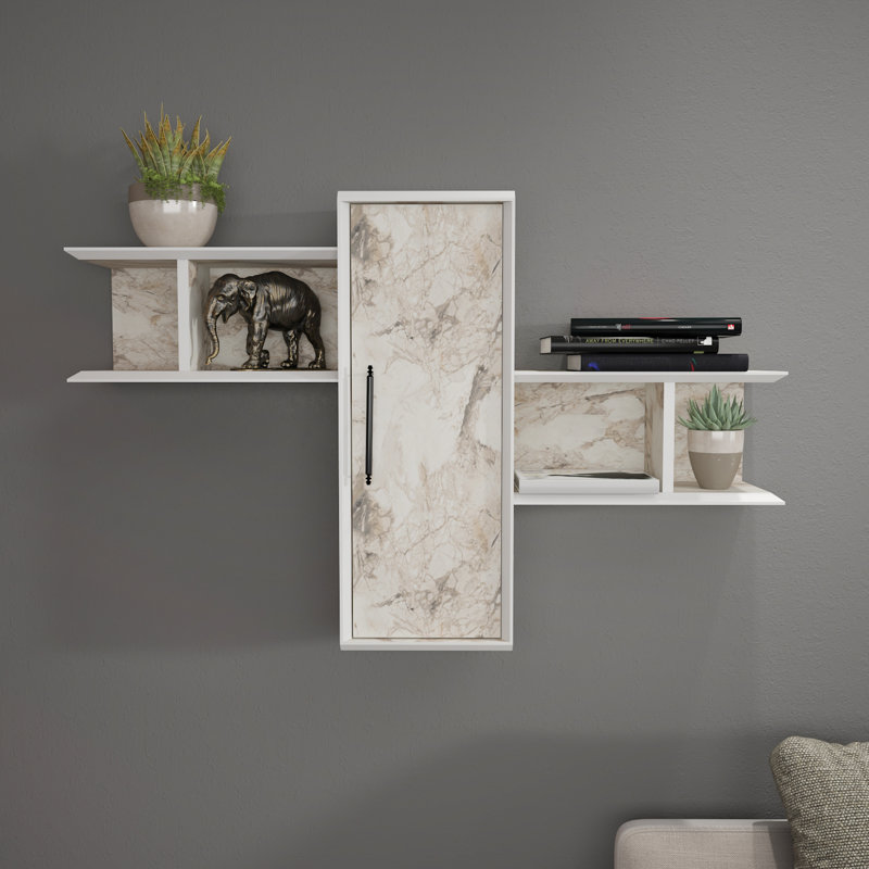 Olida Modern Wallshelf with a Cabinet, Ephesus Marble