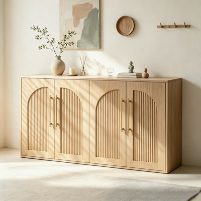 55" Modern Sideboard Cabinet with 4 Arched Doors，Fluted Sideboard Buffet Cabinet with Storage, for Kitchen, Living Room, Dining Room