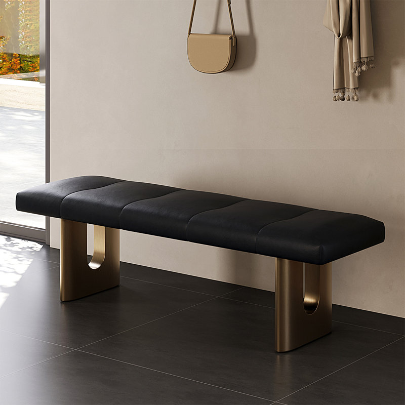 Banc long en cuir noir pour chambre et vestibule en cuir noir moderne, Noir