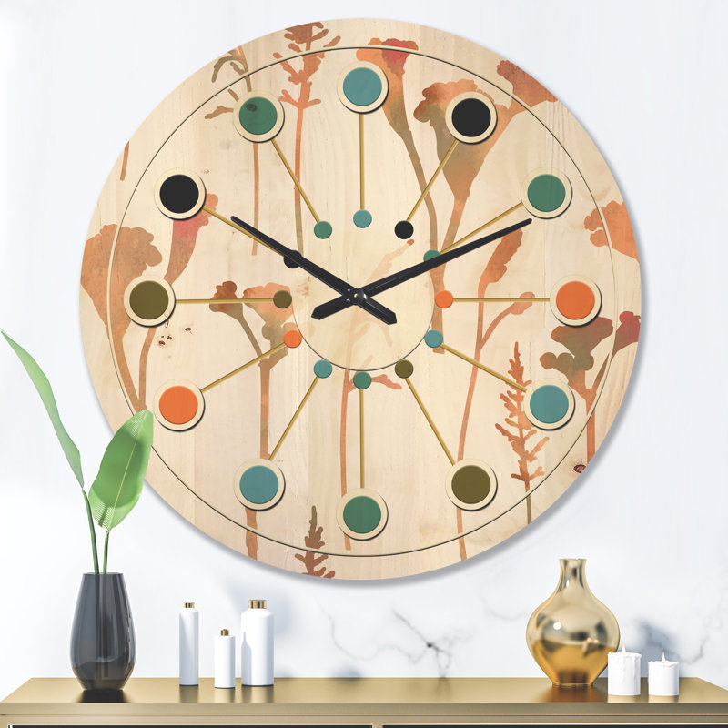 Horloge murale rétro en bois Mid-Century, Grand