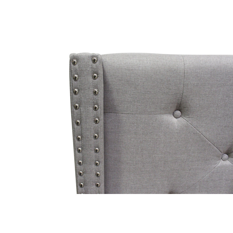 Anthelme Upholstered Linen Wingback Bed, Gray, King