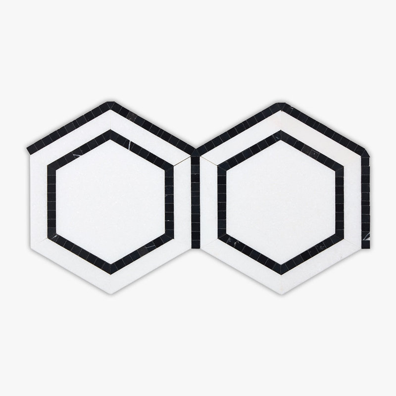 15" x 9" Marble Singular Wall & Floor Tile, White/Black