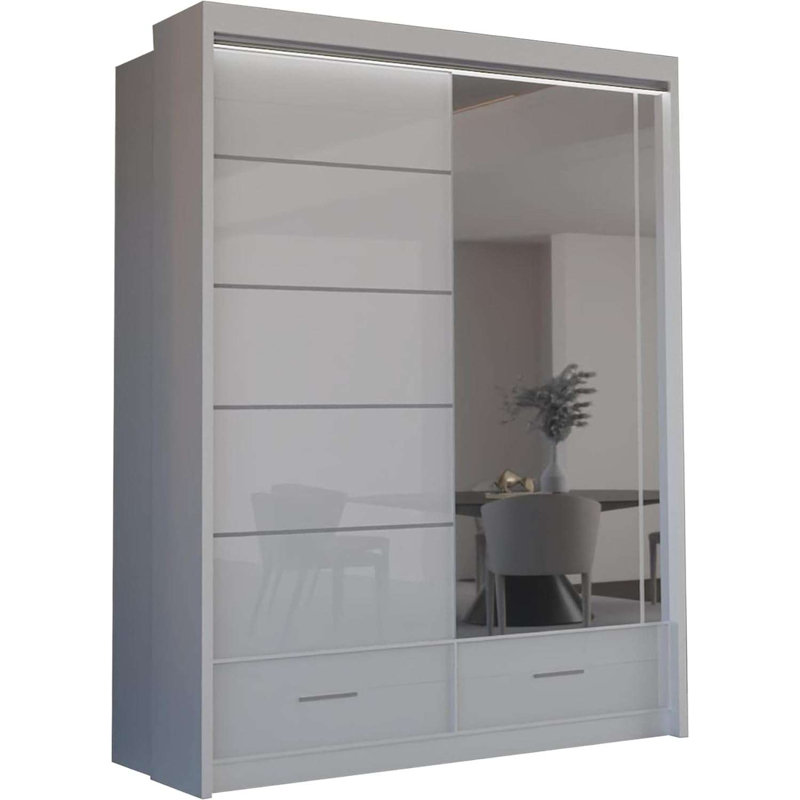 Bahos 3 Door Manufactured Wood Wardrobe, White, 220cm H x 150cm x W 66cm D