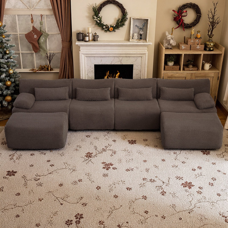 Plush Cloud Couch-Inspired Sofa With Pocket Spring Support For Living Room, Brown, 6