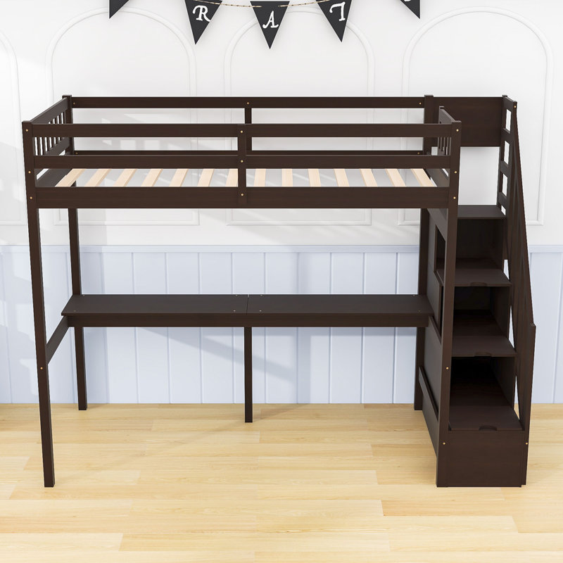 Hafize Kids Twin Loft Bed, Espresso