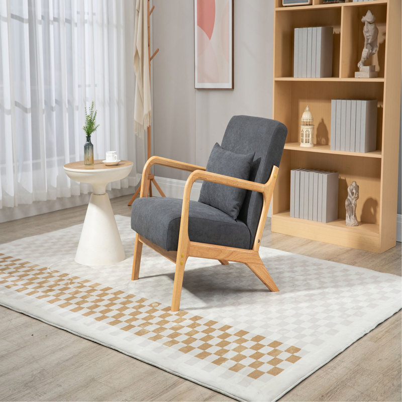 Chaise d'appoint Mid-Century moderne avec structure en bois, chaises de salon rembourrées avec coussin de taille, fauteuil de lecture pour véranda de chambre
