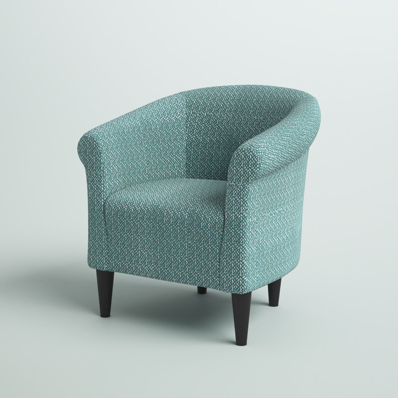 Liam Upholstered Barrel Chair, Light Teal Blue/White Microfiber/Microsuede